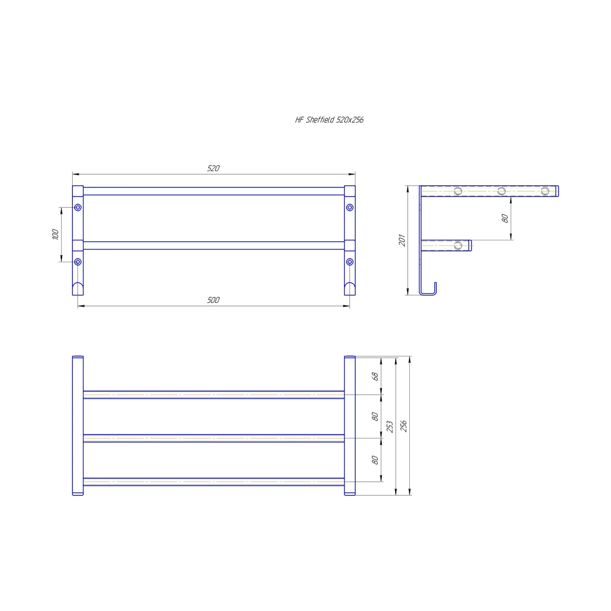 Полка для полотенец Mario HF Sheffield 520x256 настенная, белый мат