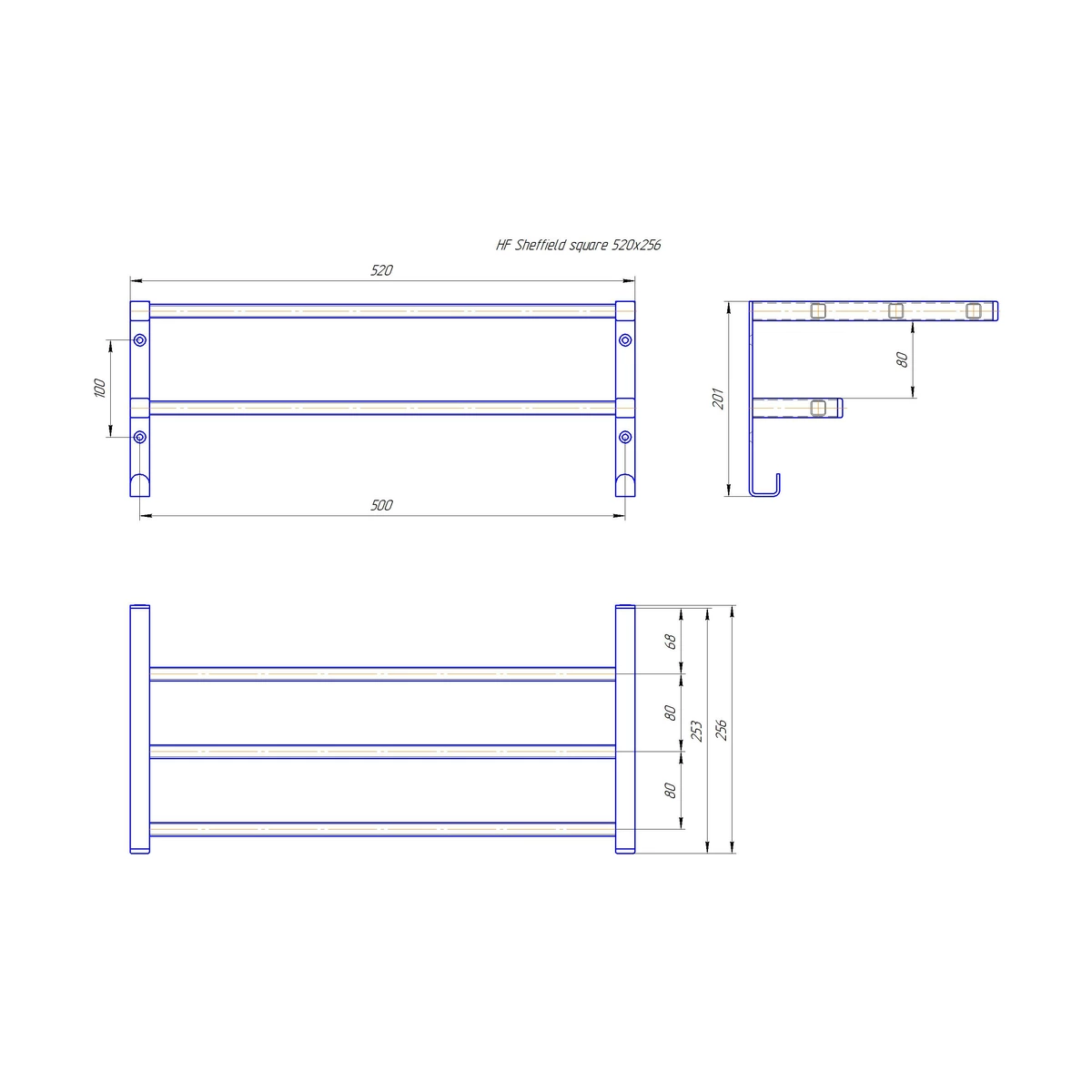 Полка для полотенец Mario HF Sheffield 520x256 настенная профильная, черный мат