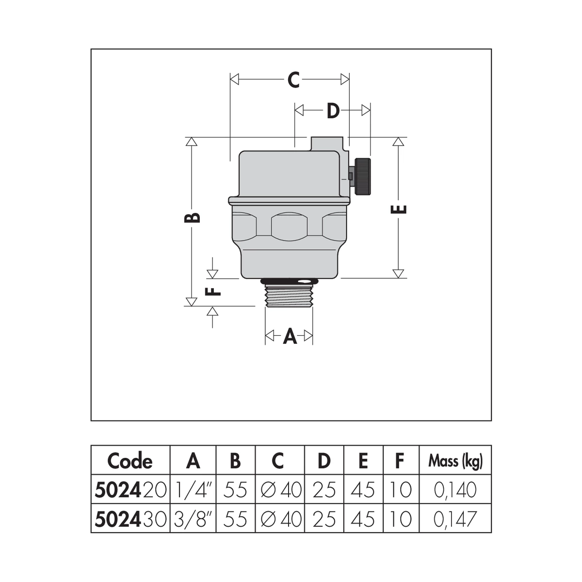 Автоматический воздухоотводчик Caleffi ROBOCAL 502430 3/8″ НР с горизонтальным выпуском воздуха
