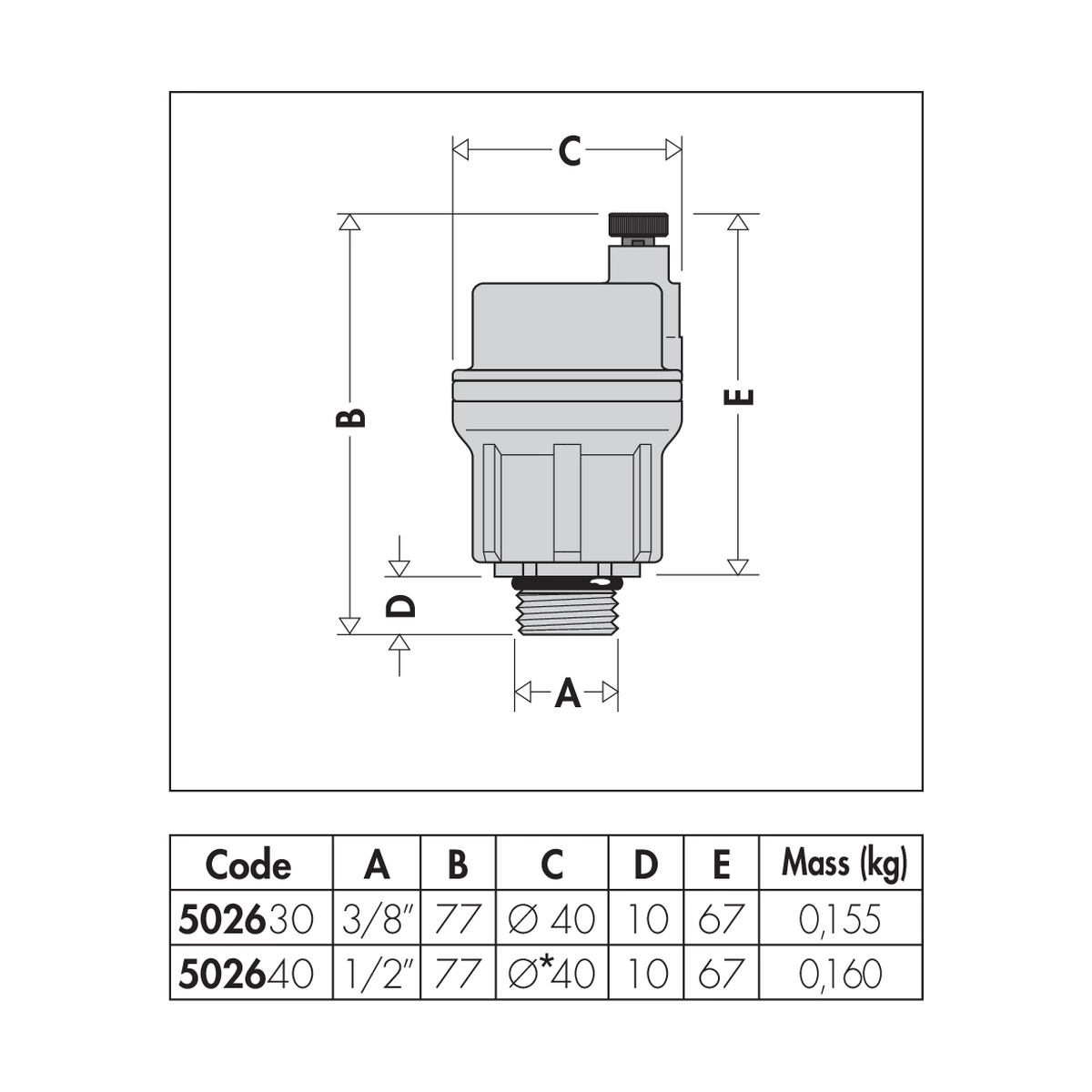 Автоматический воздухоотводчик Caleffi ROBOCAL 502630 3/8″ НР с вертикальным выпуском воздуха
