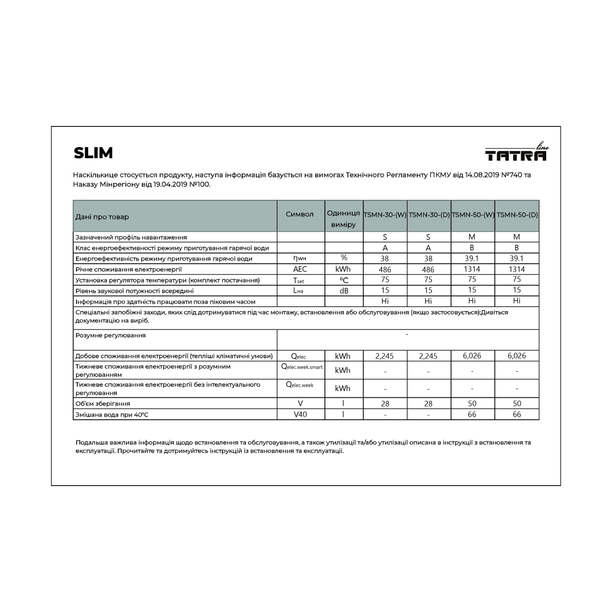 Бойлер Tatra-line SLIM TSMN-50-(D) 50 л 2 кВт плоский, сухий ТЕН