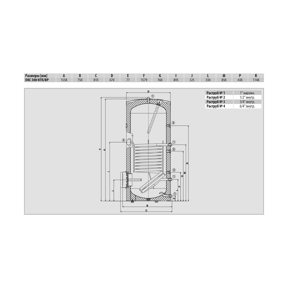 Бойлер косвенного нагрева Drazice OKC 300 NTR/BP напольный 296 л, теплообменник 1,5 м²