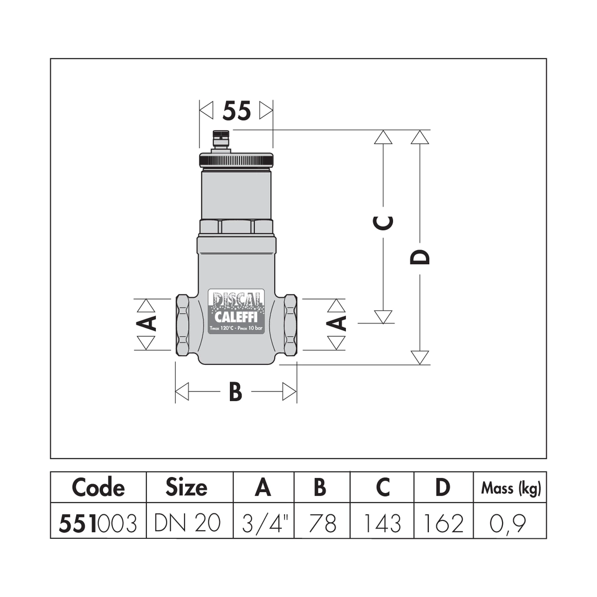 Деаэратор (сепаратор воздуха) Caleffi DISCAL 551003 3/4″ ВР компактный, латунь