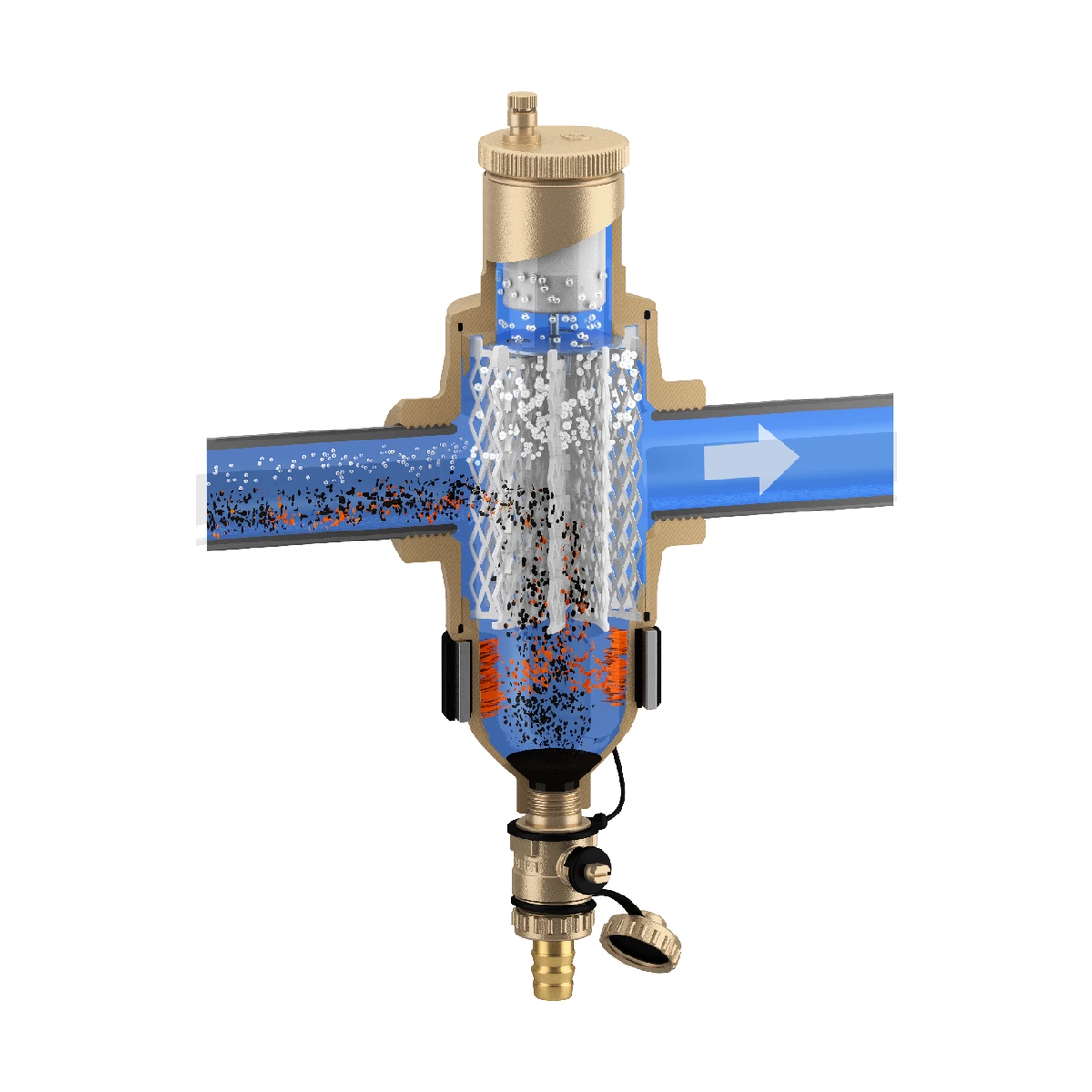 Деаэратор-дешламатор с магнитом Caleffi DISCALDIRTMAG 546107 1 1/4″ ВР, латунь