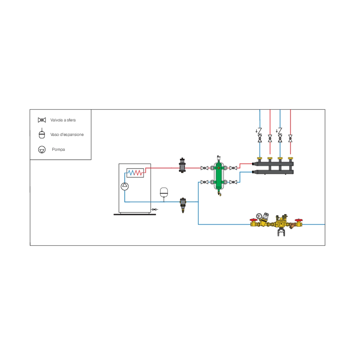 Дешламатор с магнитом Caleffi DIRTMAG 545305 3/4″ ВР, композит, для горизонтальных и вертикальных труб