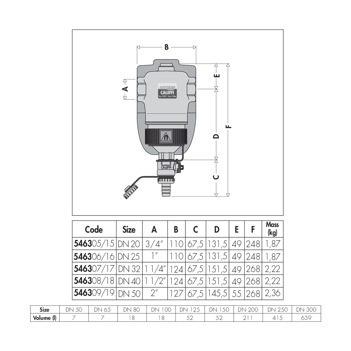 Латунный дешламатор с магнитом Caleffi DIRTMAG 546308 1 1/2″ ВР для горизонтальных труб