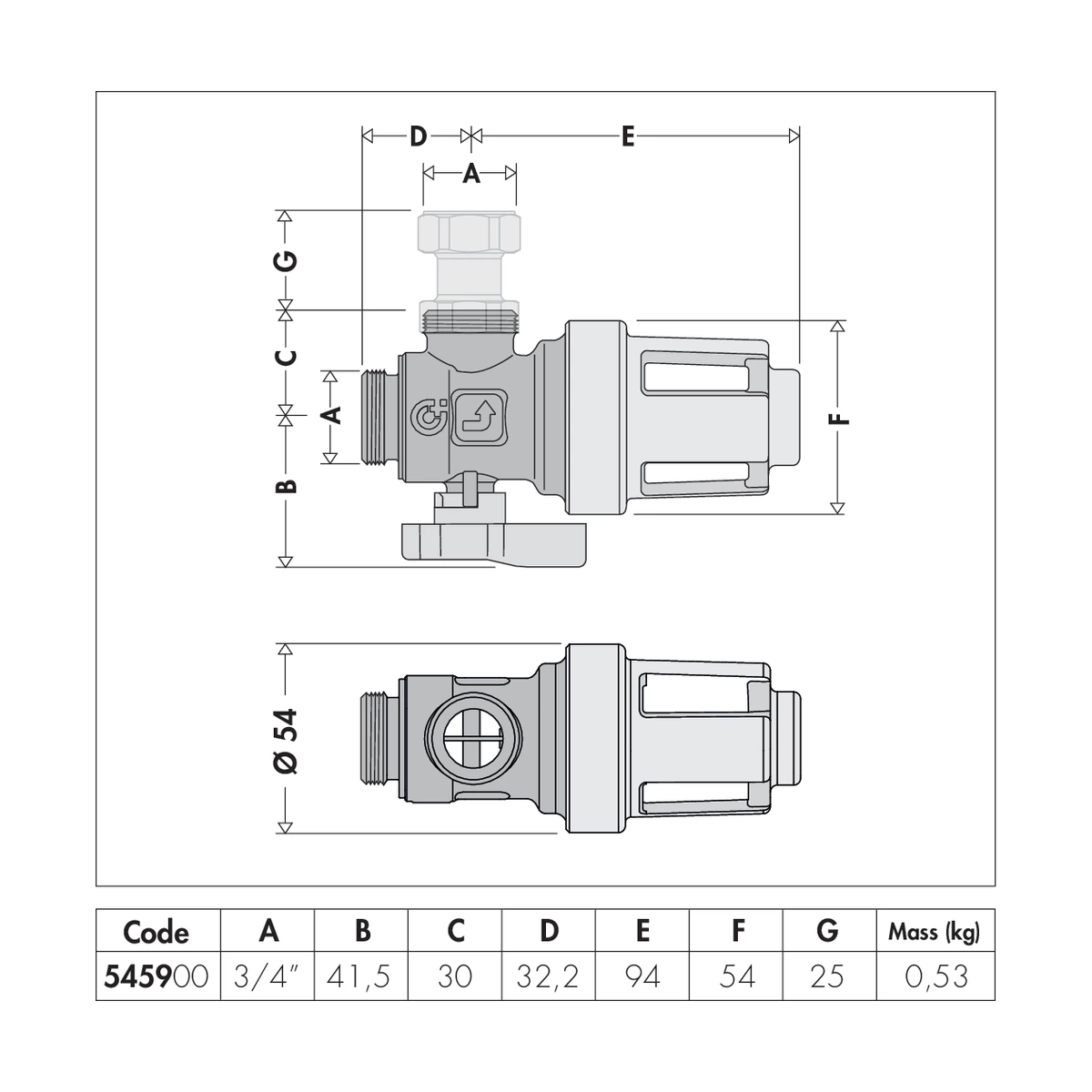 Магнитный фильтр под котел Caleffi XS 545900 3/4″ угловой с краном, хром