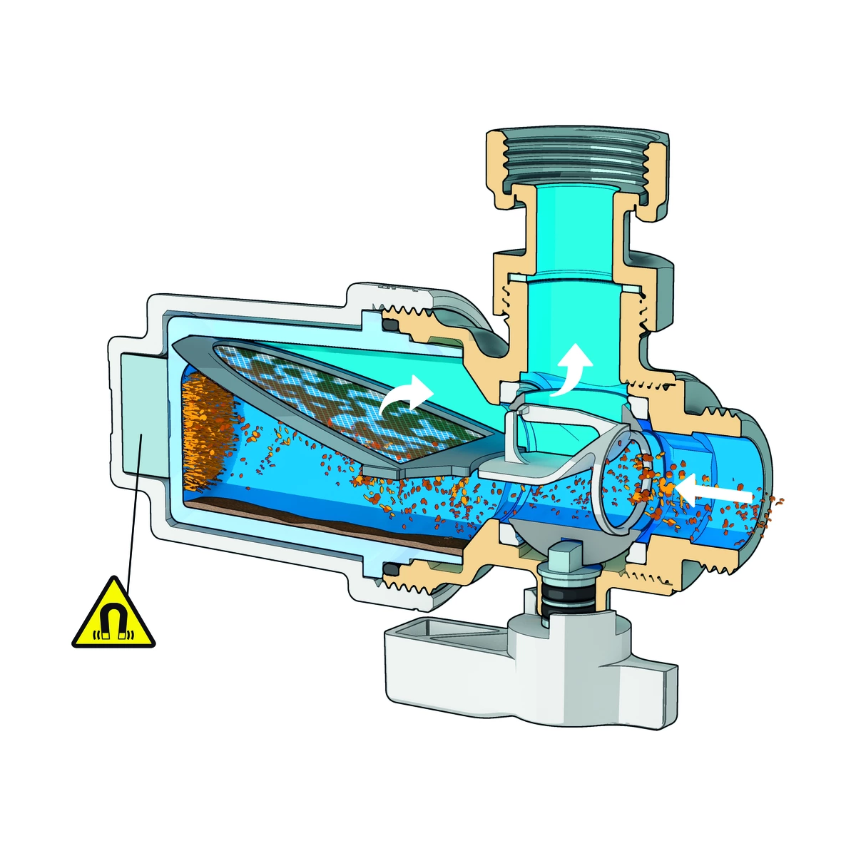 Магнитный фильтр под котел Caleffi XS 545900 3/4″ угловой с краном, хром