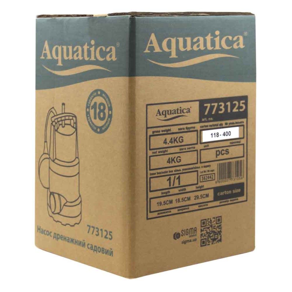 Насос дренажный Aquatica ELL 750 SUB для чистой воды 0,75 кВт 9,5 м