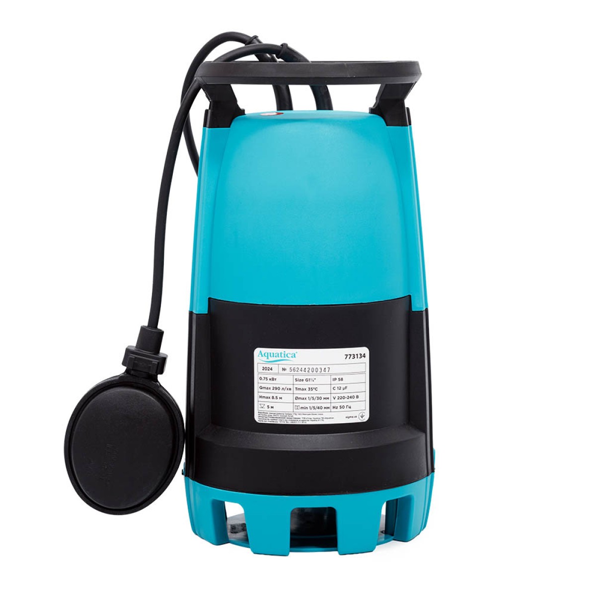 Насос дренажный садовый Aquatica XKJa750E с поплавком 0,75 кВт 8,5 м