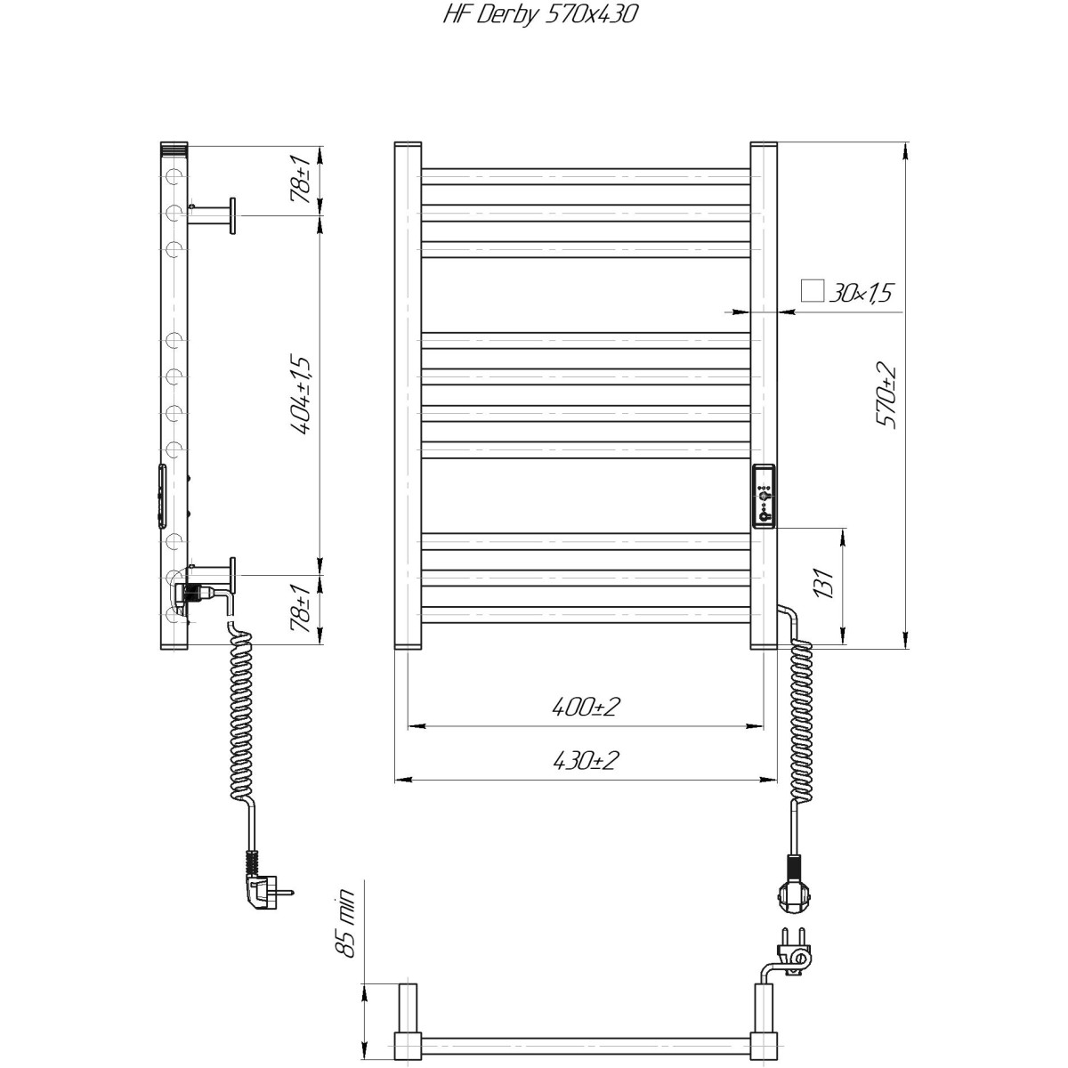 Полотенцесушитель электрический Mario Hygge Family HF Derby 570x430 черный матовый 100 Вт с таймером