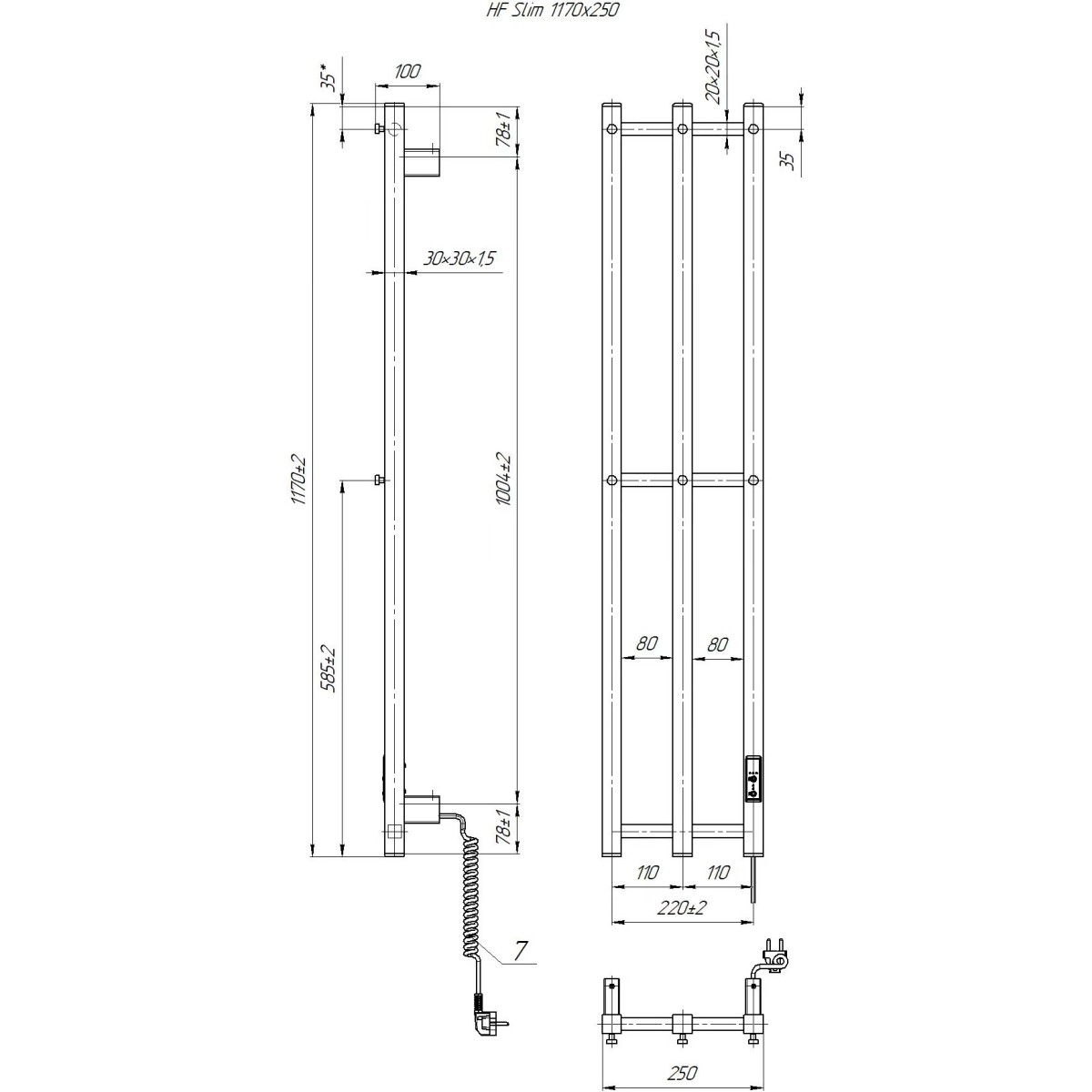 Полотенцесушитель электрический Mario Hygge Family HF Slim 1170x250 черный матовый 110 Вт с таймером TR 3.0