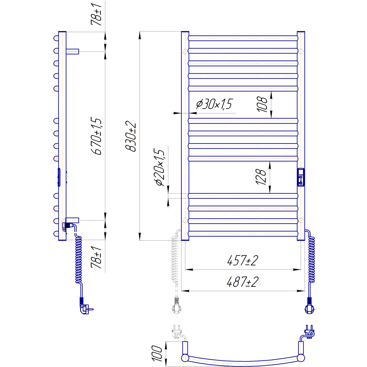 Полотенцесушитель электрический Mario INOX Феникс-I 830x500/100, 170 Вт, полированная сталь