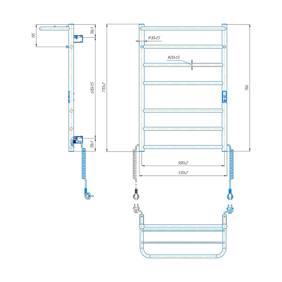 Полотенцесушитель электрический Mario INOX Home-I 770x530/240, 105 Вт, полированная сталь