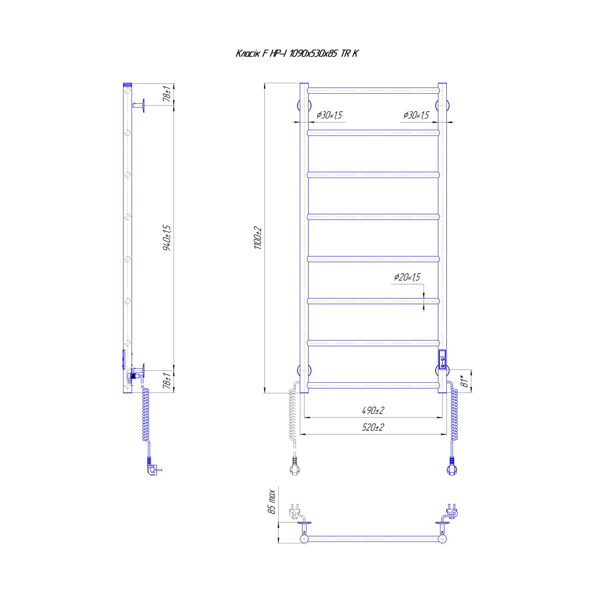 Полотенцесушитель электрический Mario INOX Класик F НР-I 1090x530/75, 115 Вт, полированная сталь
