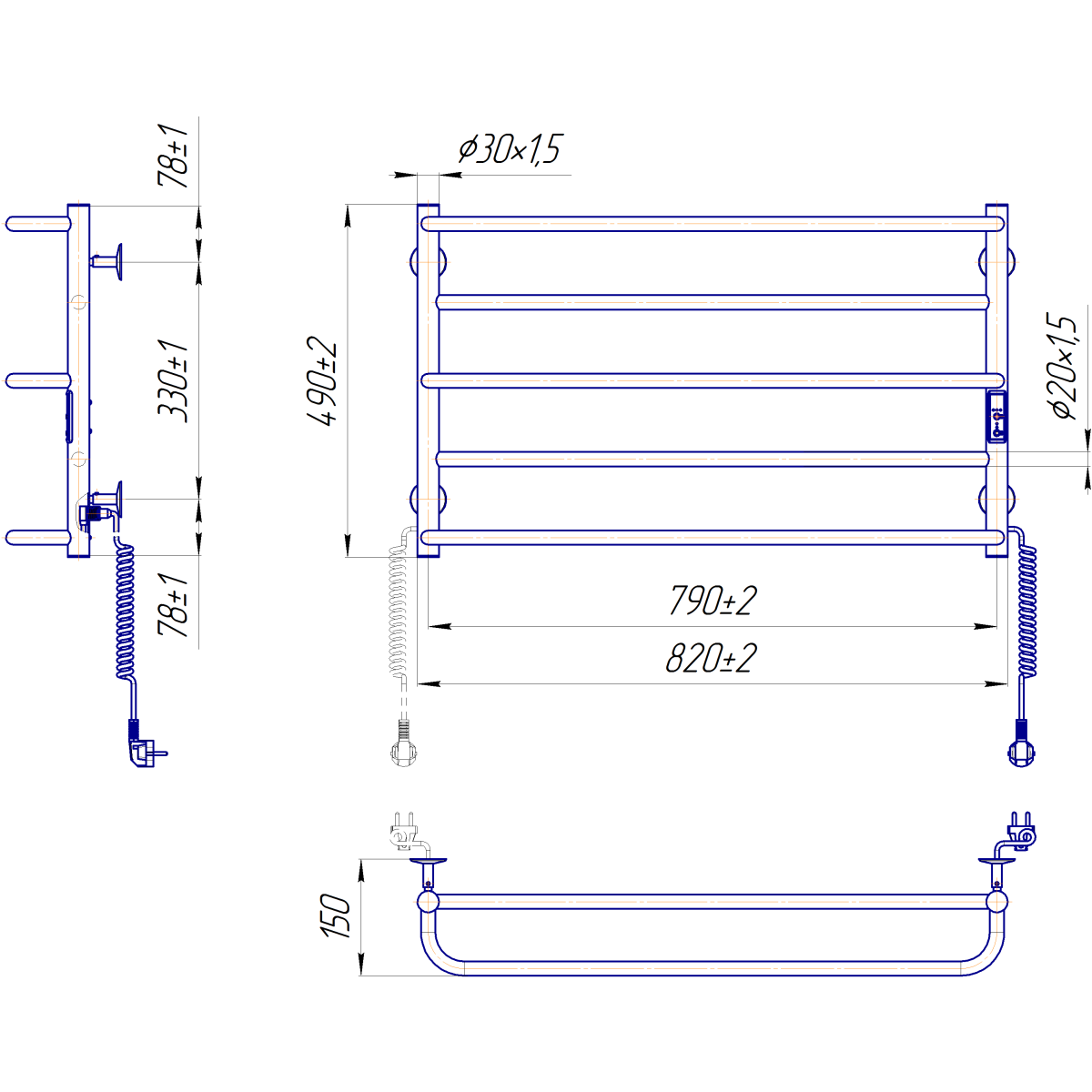 Полотенцесушитель электрический Mario INOX Люкс Сити-I 500x830/150, 110 Вт, полированная сталь