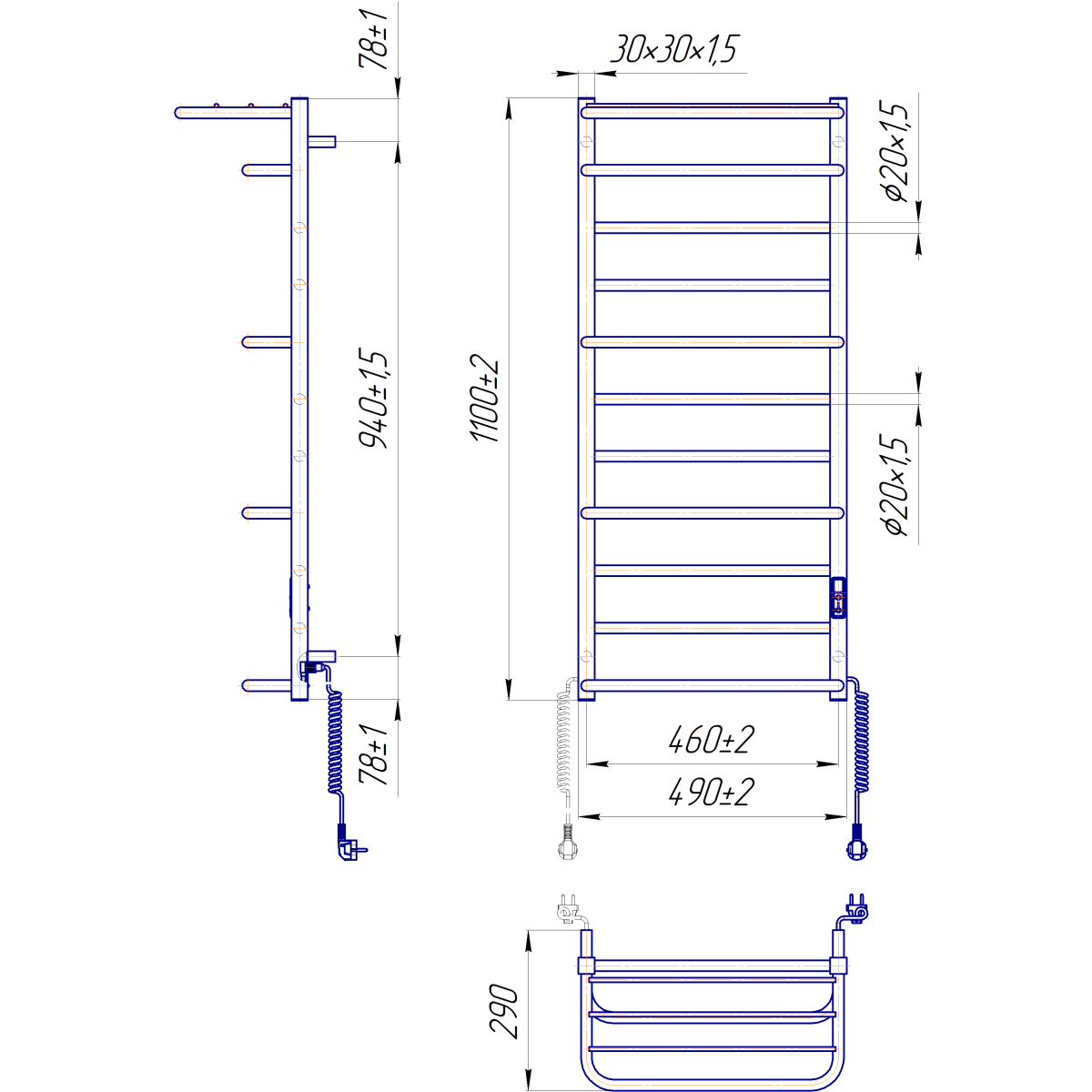 Полотенцесушитель электрический Mario INOX Люксор-I 1100x500/290, 155 Вт, полированная сталь