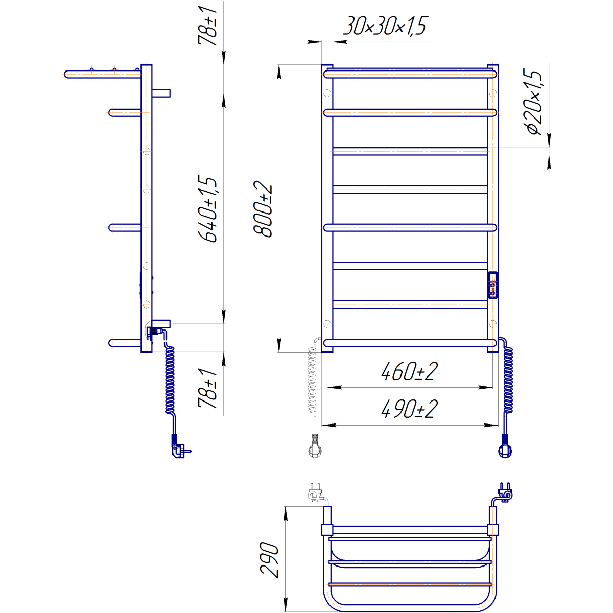 Полотенцесушитель электрический Mario INOX Люксор-I 800x500/290, 130 Вт, полированная сталь