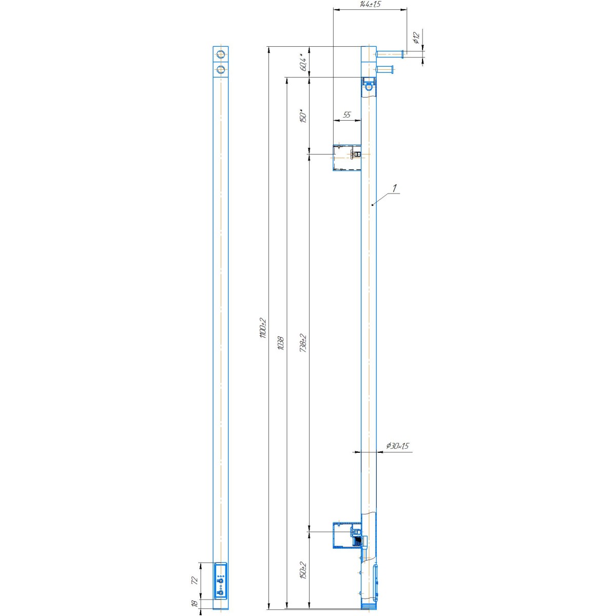 Полотенцесушитель электрический Mario INOX Рей-I 1100x30/130, 25 Вт, полированная сталь