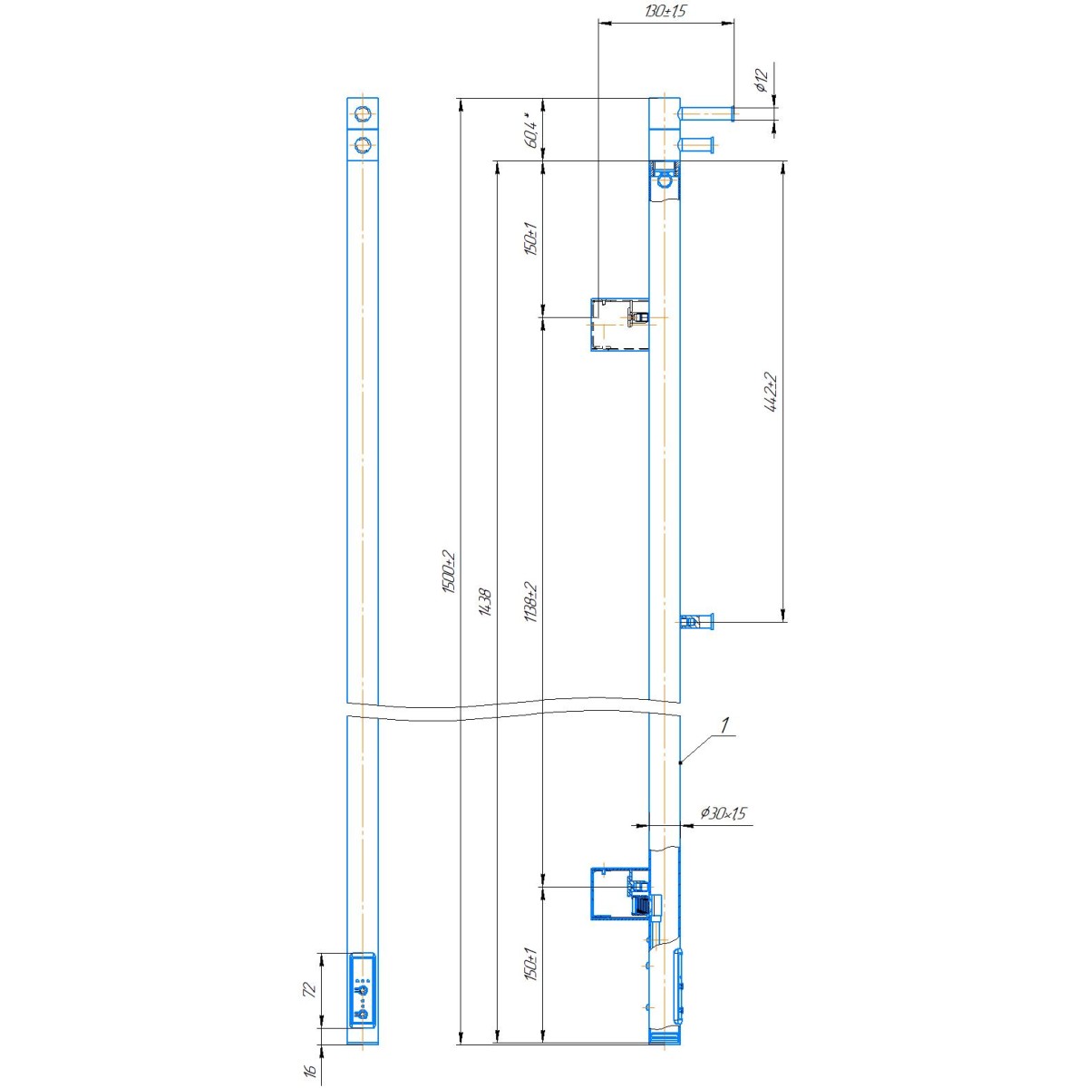 Полотенцесушитель электрический Mario INOX Рей-I 1500x30/130, 35 Вт, полированная сталь