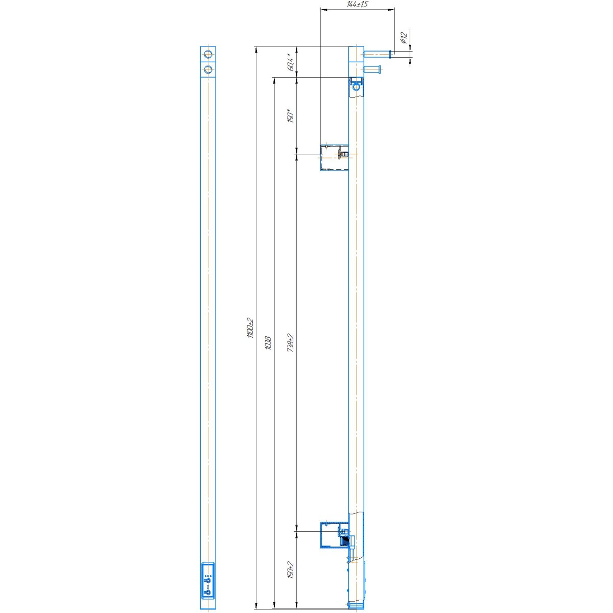 Полотенцесушитель электрический Mario INOX Рей Кубо-I 1100x30/130, 30 Вт, полированная сталь