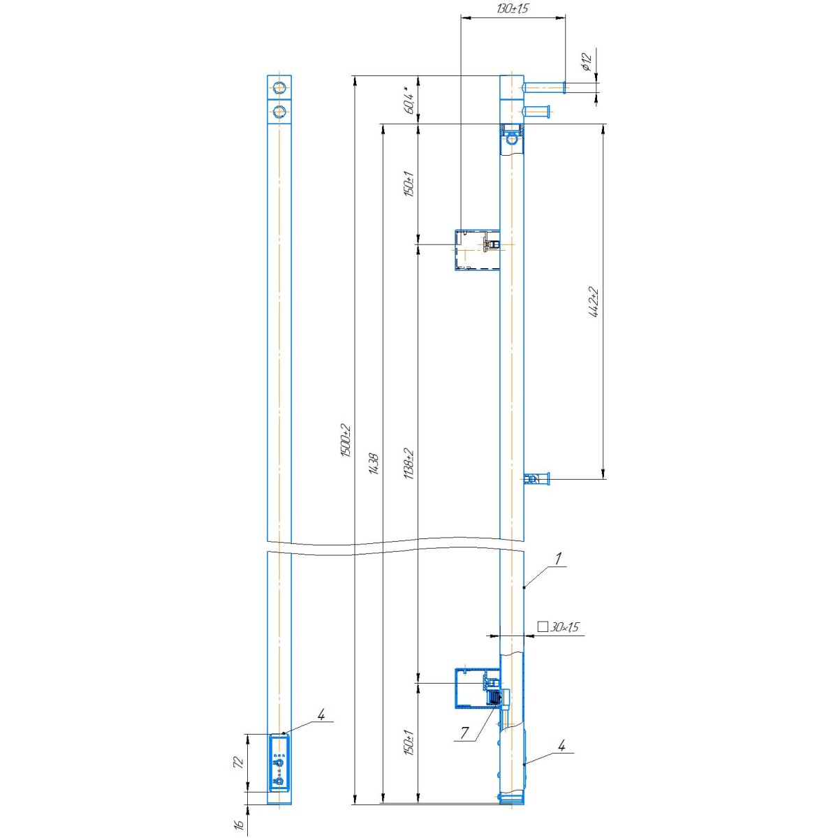 Полотенцесушитель электрический Mario INOX Рей Кубо-I 1500x30/130, 40 Вт, полированная сталь