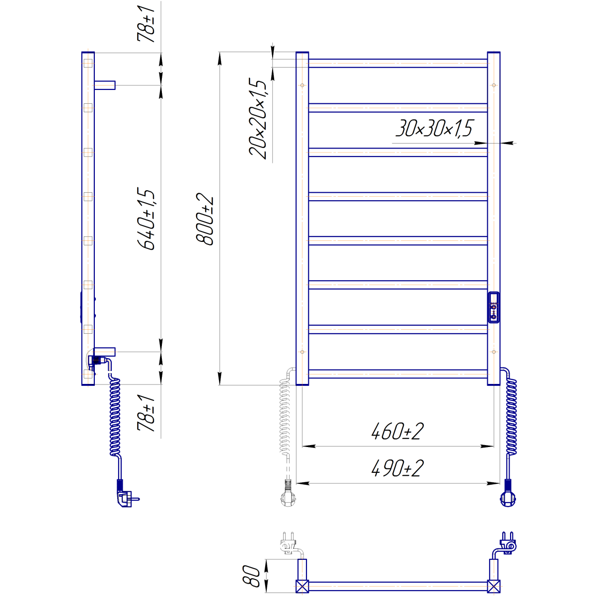 Полотенцесушитель электрический Mario INOX Токио-I 800x500/80, 120 Вт, полированная сталь