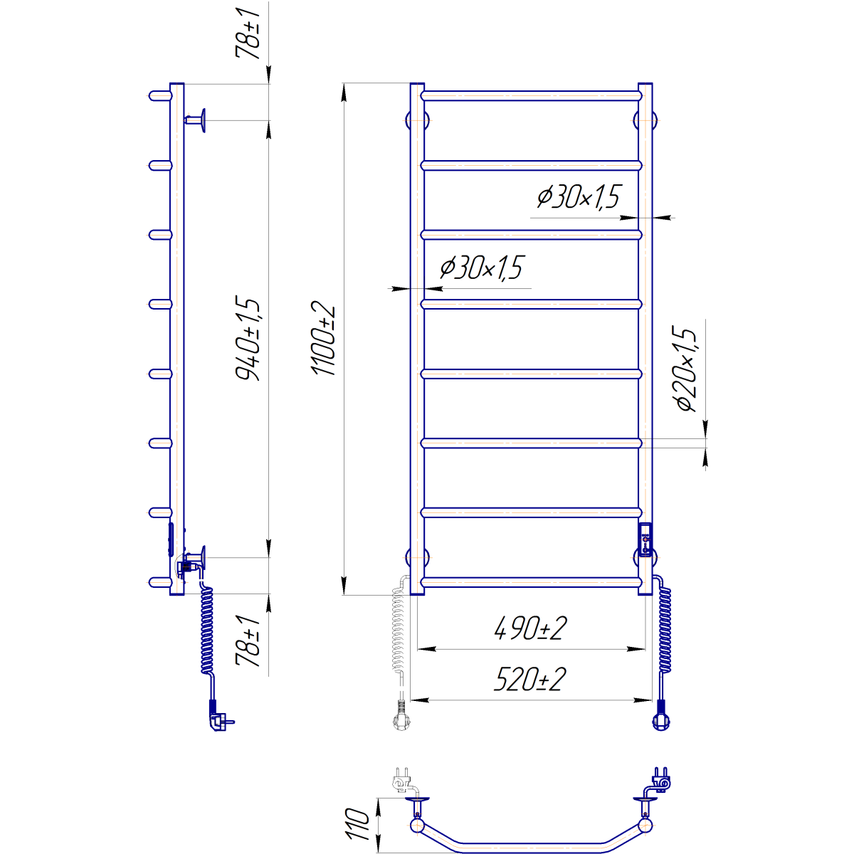 Полотенцесушитель электрический Mario INOX Трапеция НР-I 1090x530/110, 115 Вт, полированная сталь