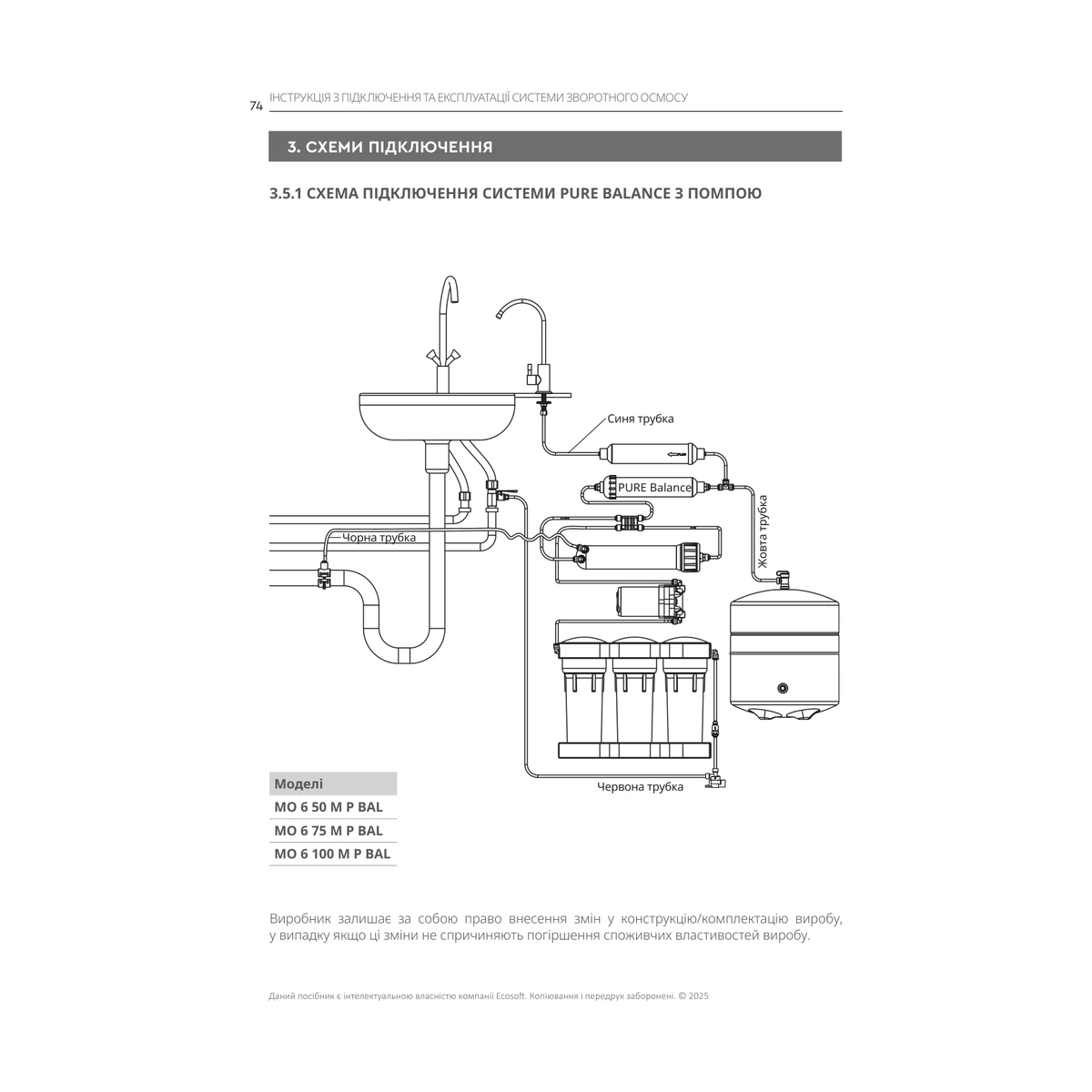 Фильтр обратного осмоса Ecosoft PURE Balance с помпой на станине, кальций и магний, от 2 бар