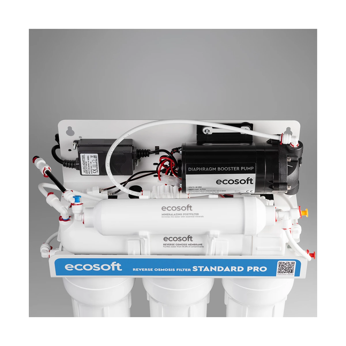 Фильтр обратного осмоса Ecosoft Standard PRO с помпой для низкого давления, минерализация, бак 7 л