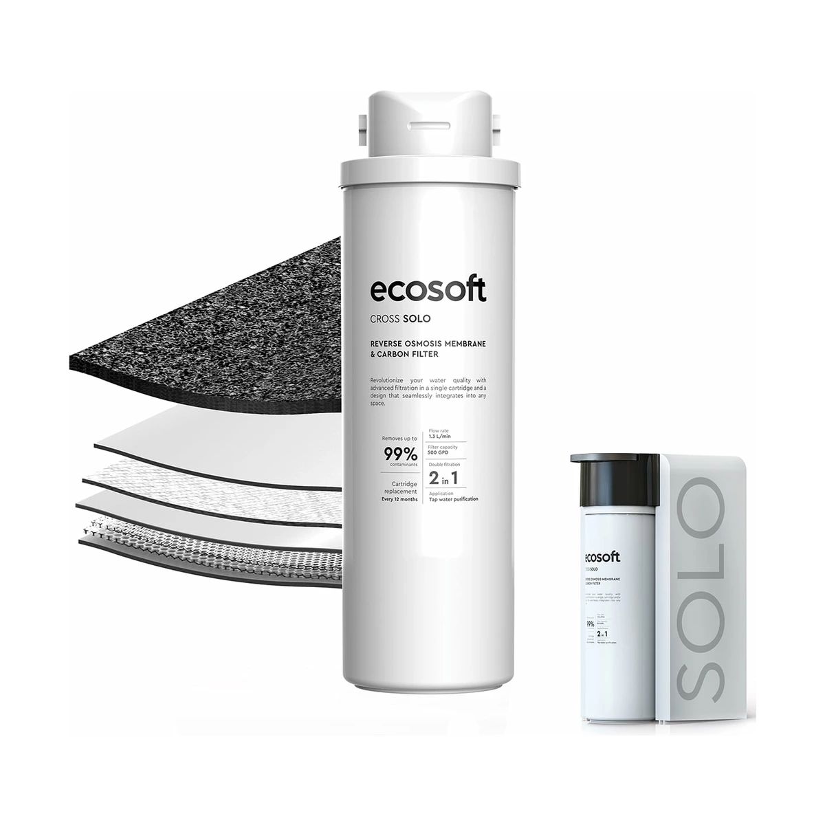 Прямоточный фильтр обратного осмоса Ecosoft CROSS Solo без бака, 78 л/ч, картридж 2-в-1