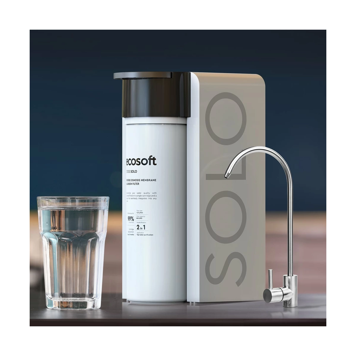 Прямоточный фильтр обратного осмоса Ecosoft CROSS Solo без бака, 78 л/ч, картридж 2-в-1