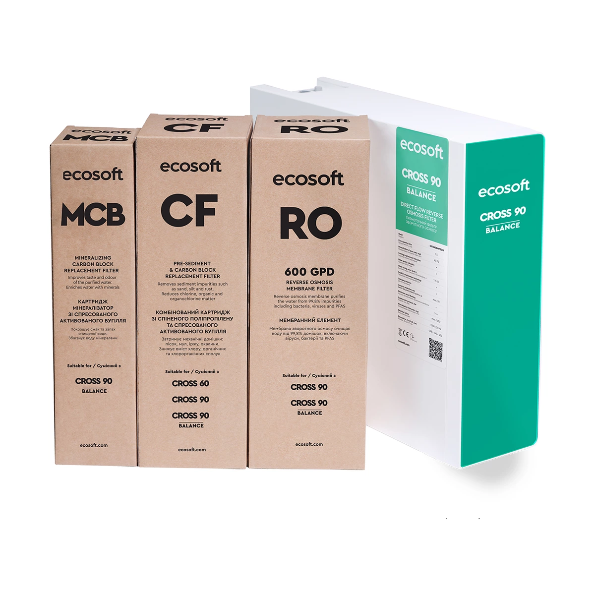 Прямоточный фильтр обратного осмоса Ecosoft CROSS90 Balance с минерализацией, без бака, 90 л/ч