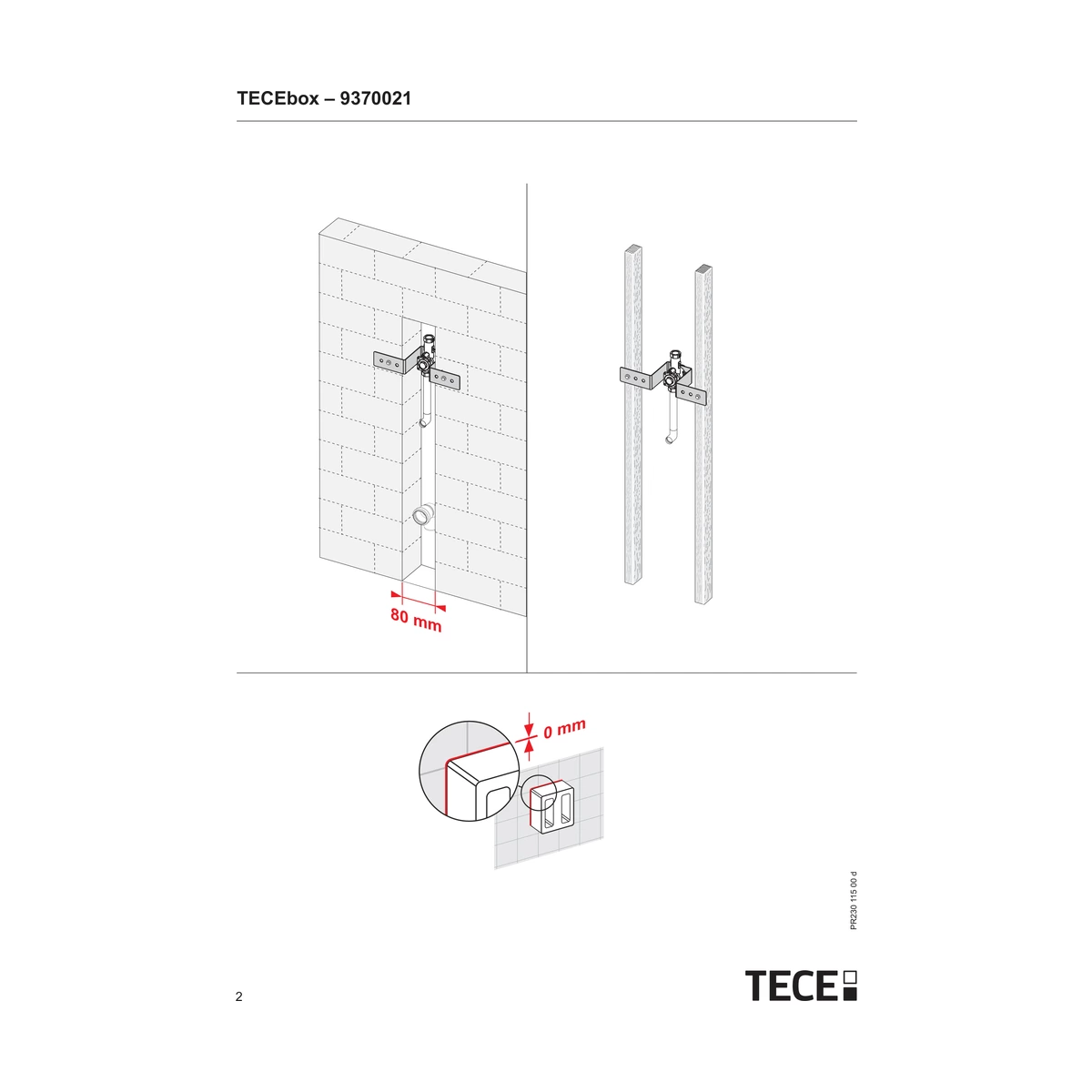 Корпус клапана змиву пісуара TECEbox U1 з монтажною пластиною для цегляної стіни 9370021