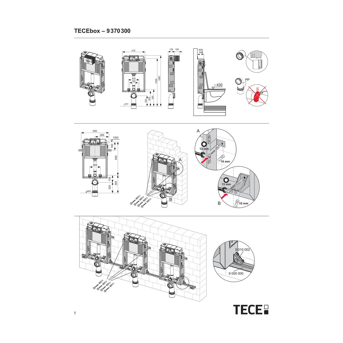 Інсталяція для унітаза TECEbox під цегляну кладку з бачком Uni 1060 мм 9370300