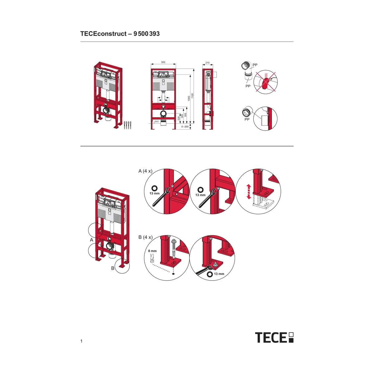 Інсталяція для унітаза TECEconstruct на 4 опорах з бачком Uni 1120 мм 9500393
