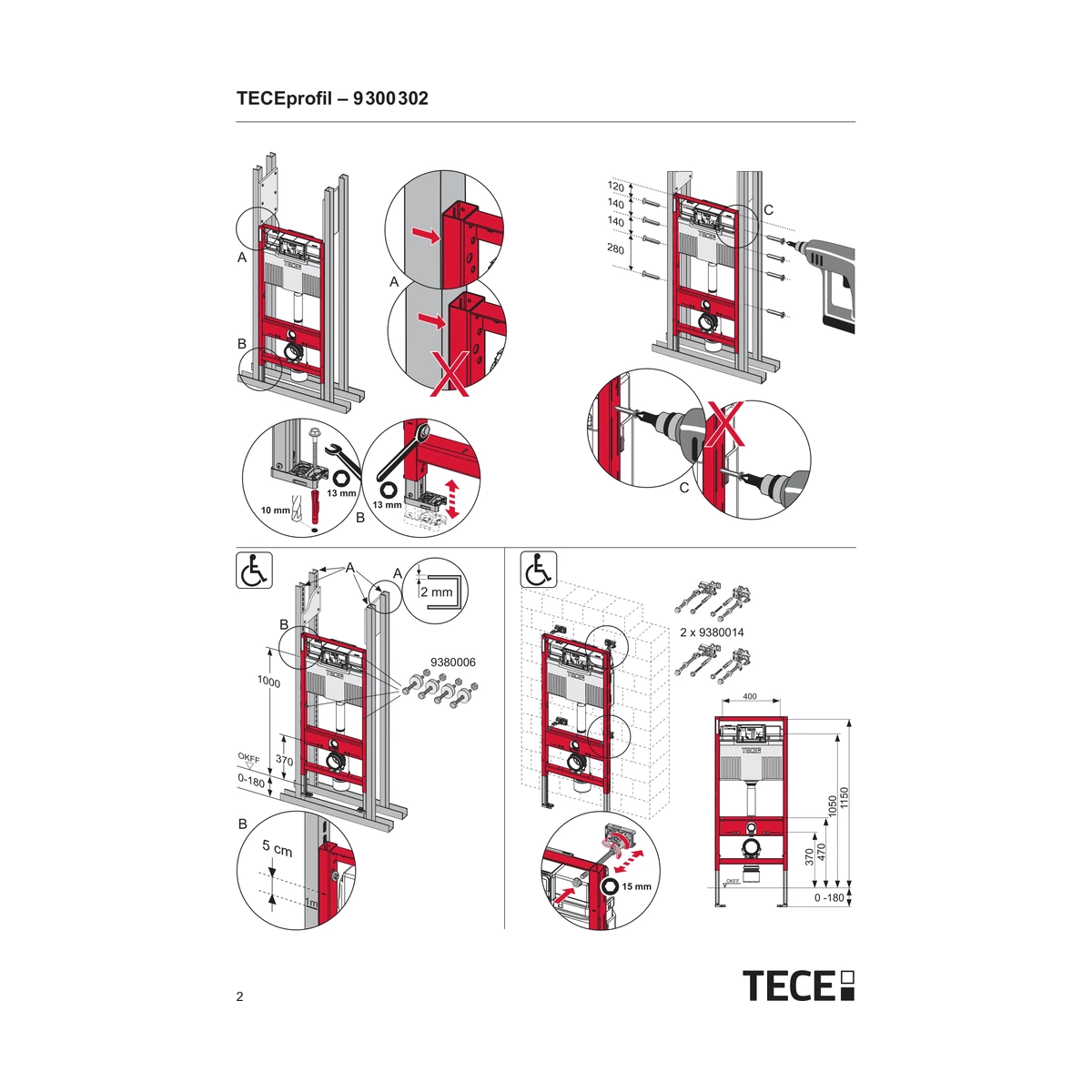 Інсталяція для унітаза TECEprofil з бачком Uni 1120 мм 9300302