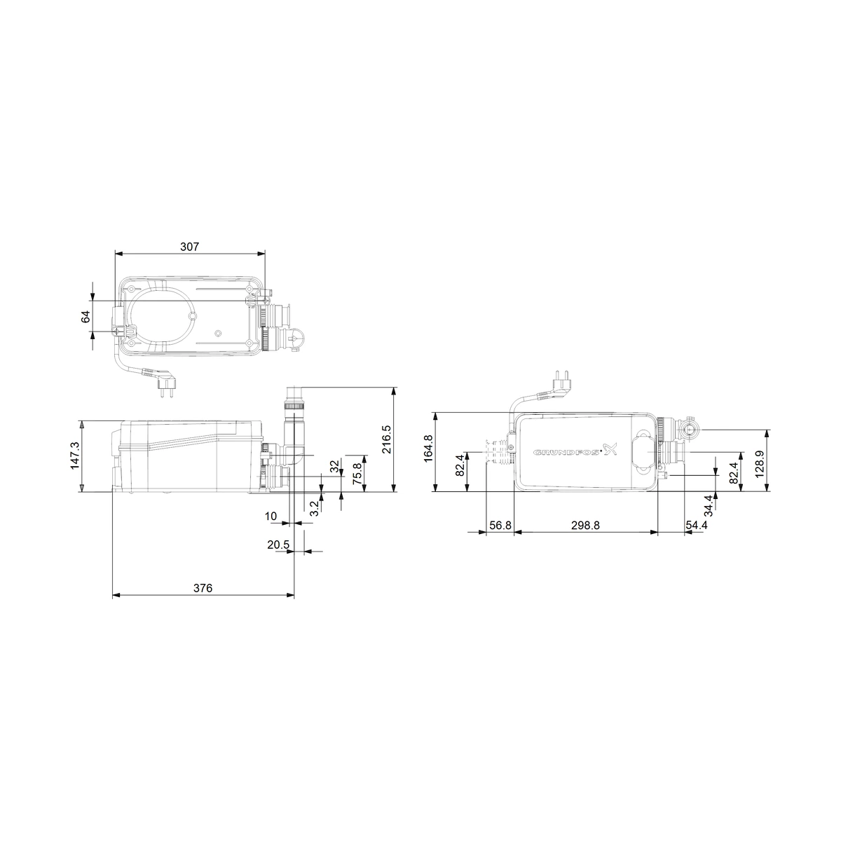 Каналізаційна насосна станція Grundfos Sololift2 D-2 для душу і умивальника