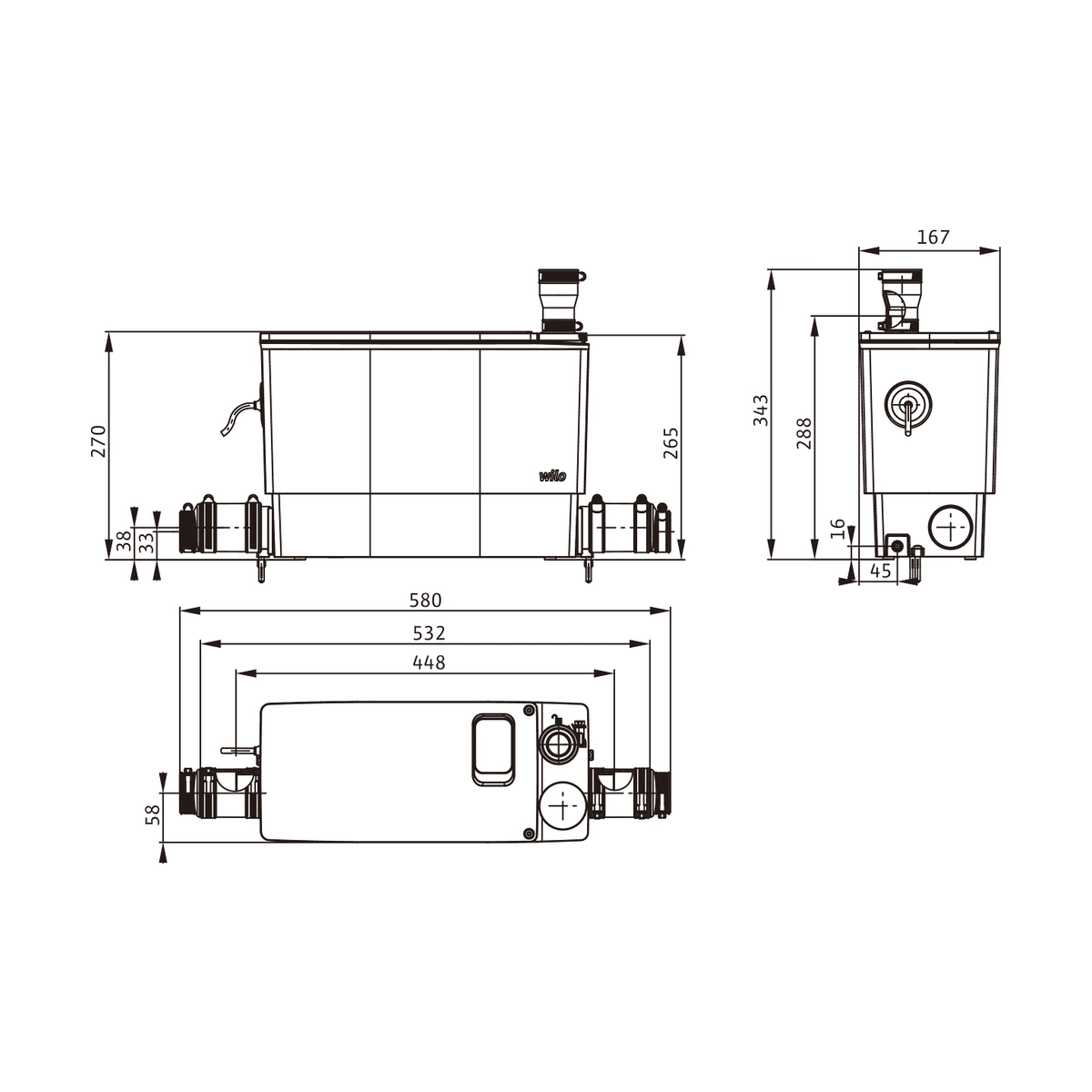Каналізаційна насосна станція Wilo DrainLift MINI3-XS-EF для ванни, душу і пральної машини