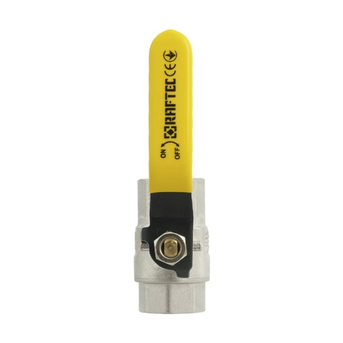 Кран шаровой газовый муфтовый 1/2" ВР-ВР ручка Raftec YELLOW GRH1 DN15 PN40 латунь никелированная