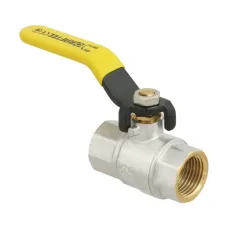 Кран шаровой газовый муфтовый 1/2" ВР-ВР ручка Raftec YELLOW GRH1 DN15 PN40 латунь никелированная