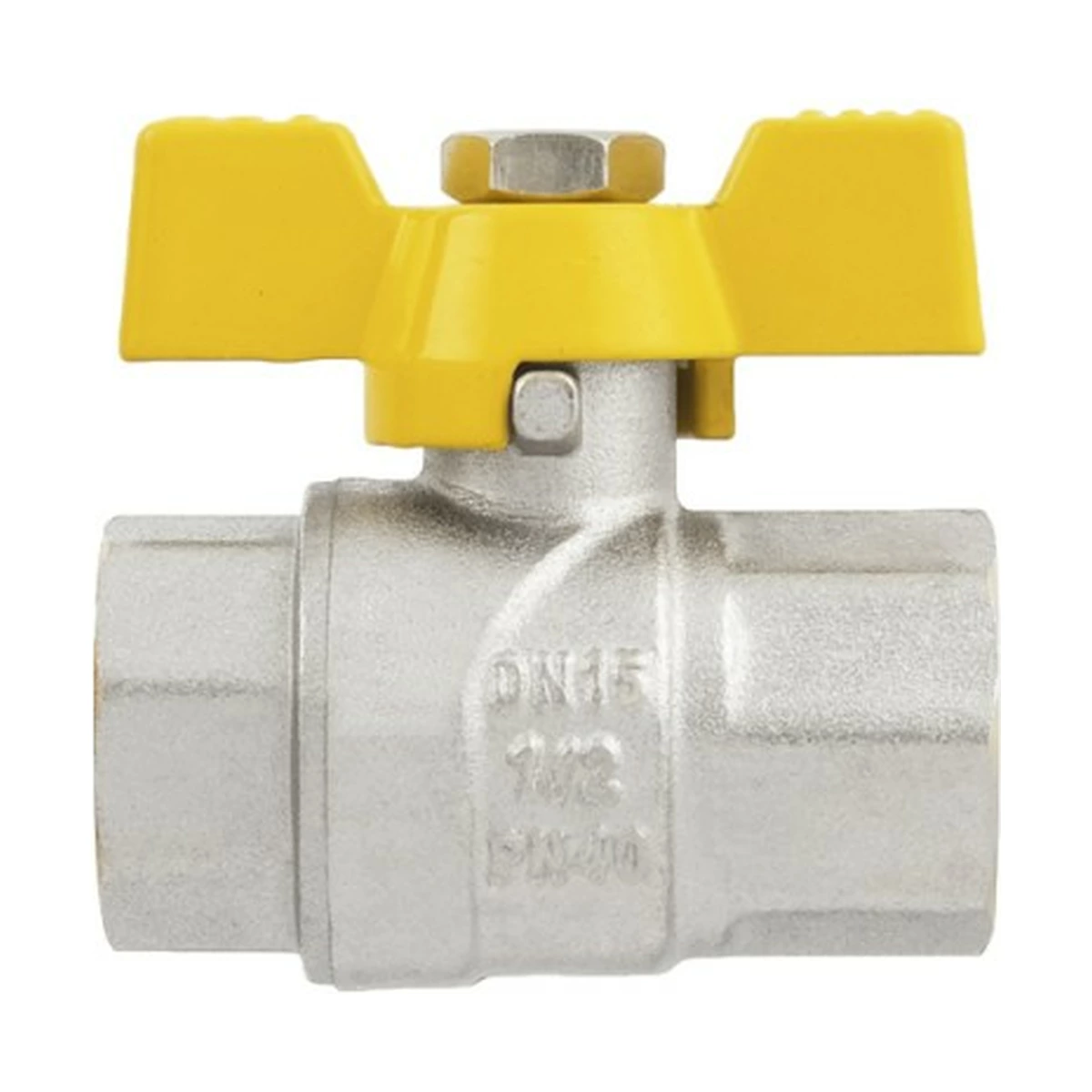 Кран шаровой газовый муфтовый 3/4" ВР-ВР бабочка Raftec YELLOW GRB2 DN20 PN40 латунь никелированная