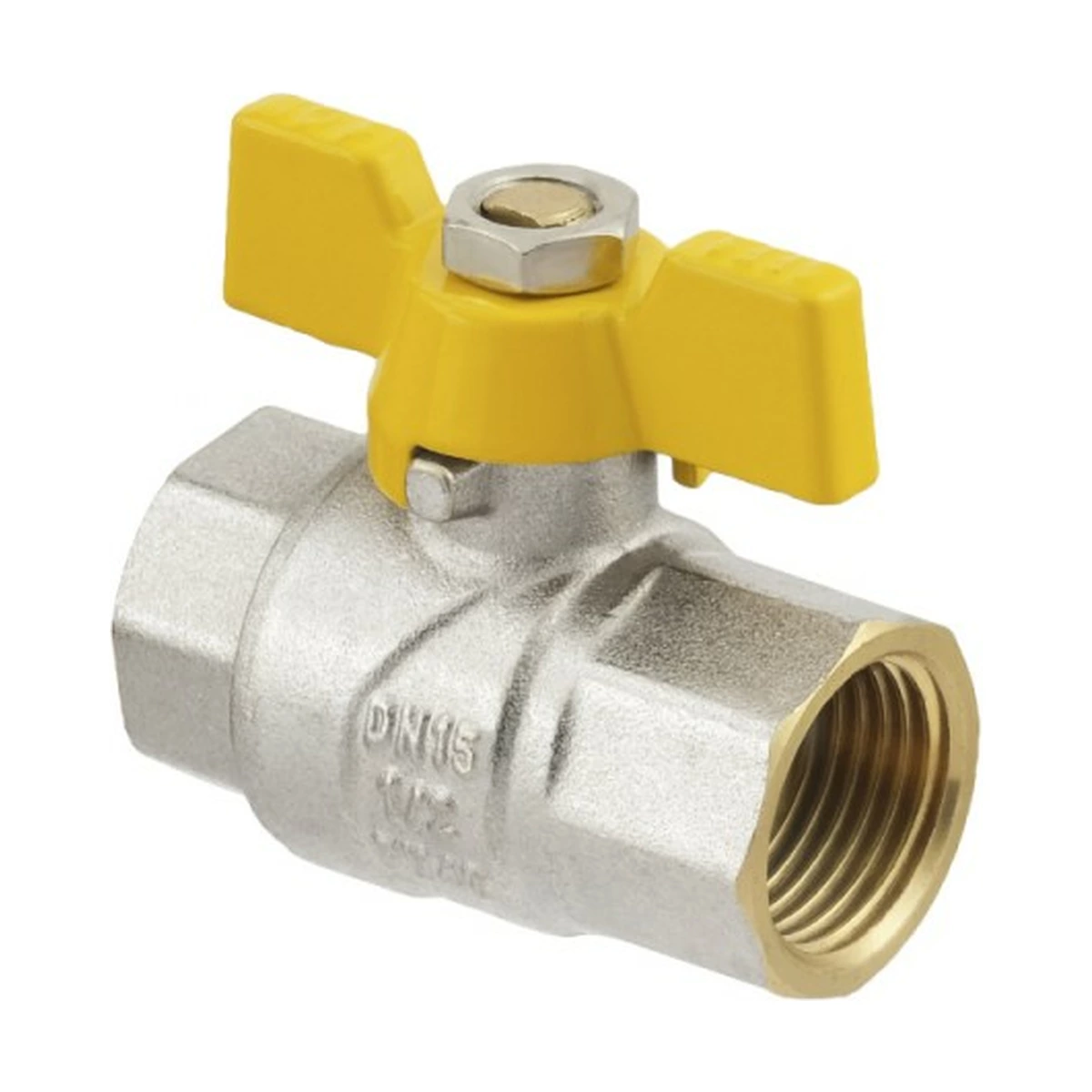 Кран шаровой газовый муфтовый 3/4" ВР-ВР бабочка Raftec YELLOW GRB2 DN20 PN40 латунь никелированная