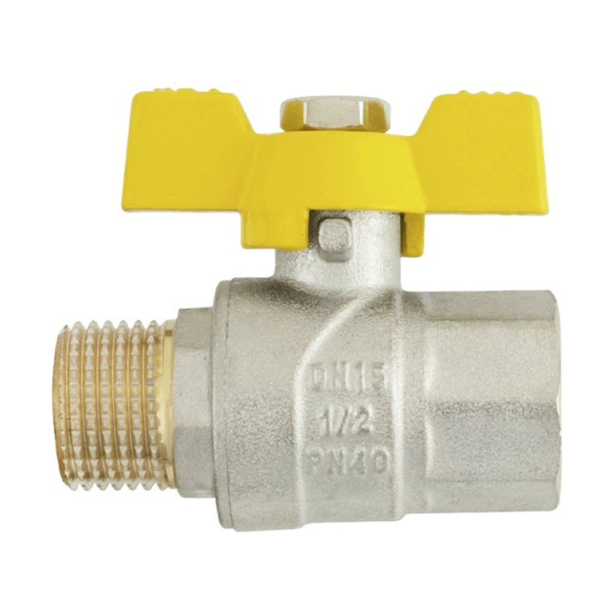 Кран шаровой газовый муфтовый 3/4" ВР-НР бабочка Raftec YELLOW GRB21 DN20 PN40 латунь никелированная
