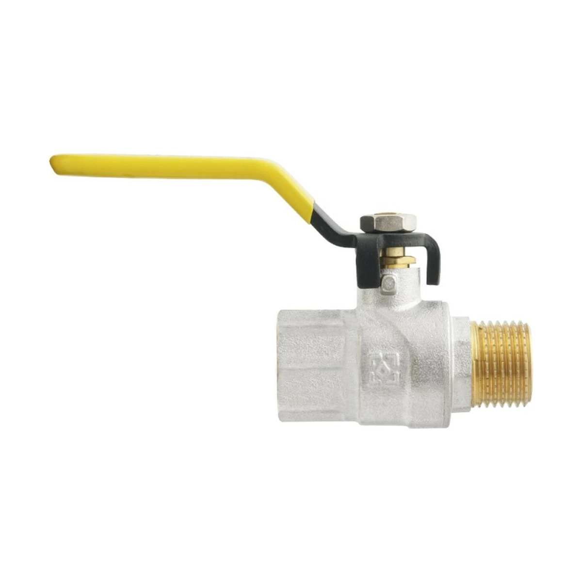 Кран шаровой газовый муфтовый 3/4" ВР-НР ручка Raftec YELLOW GRH21 DN20 PN40 латунь никелированная