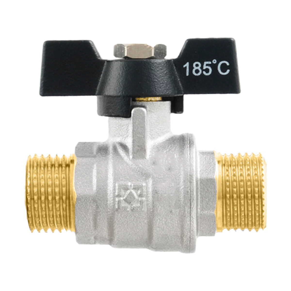 Кран шаровой муфтовый 1/2" НР-НР бабочка Raftec BLACK DRB1111 DN15 PN50 латунь никелированная