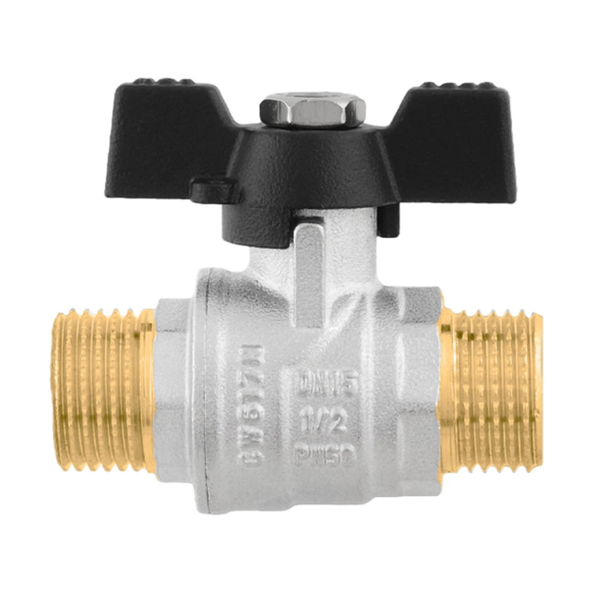 Кран шаровой муфтовый 1" НР-НР бабочка Raftec BLACK DRB3131 DN25 PN40 латунь никелированная