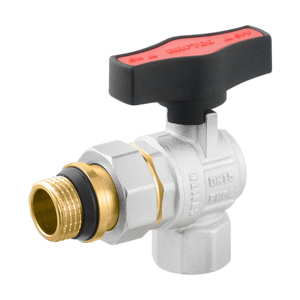 Кран кульовий з американкою кутовий 1" ВР-ЗР Raftec GOLD GRDA03 DN25 PN50 латунь нікельована