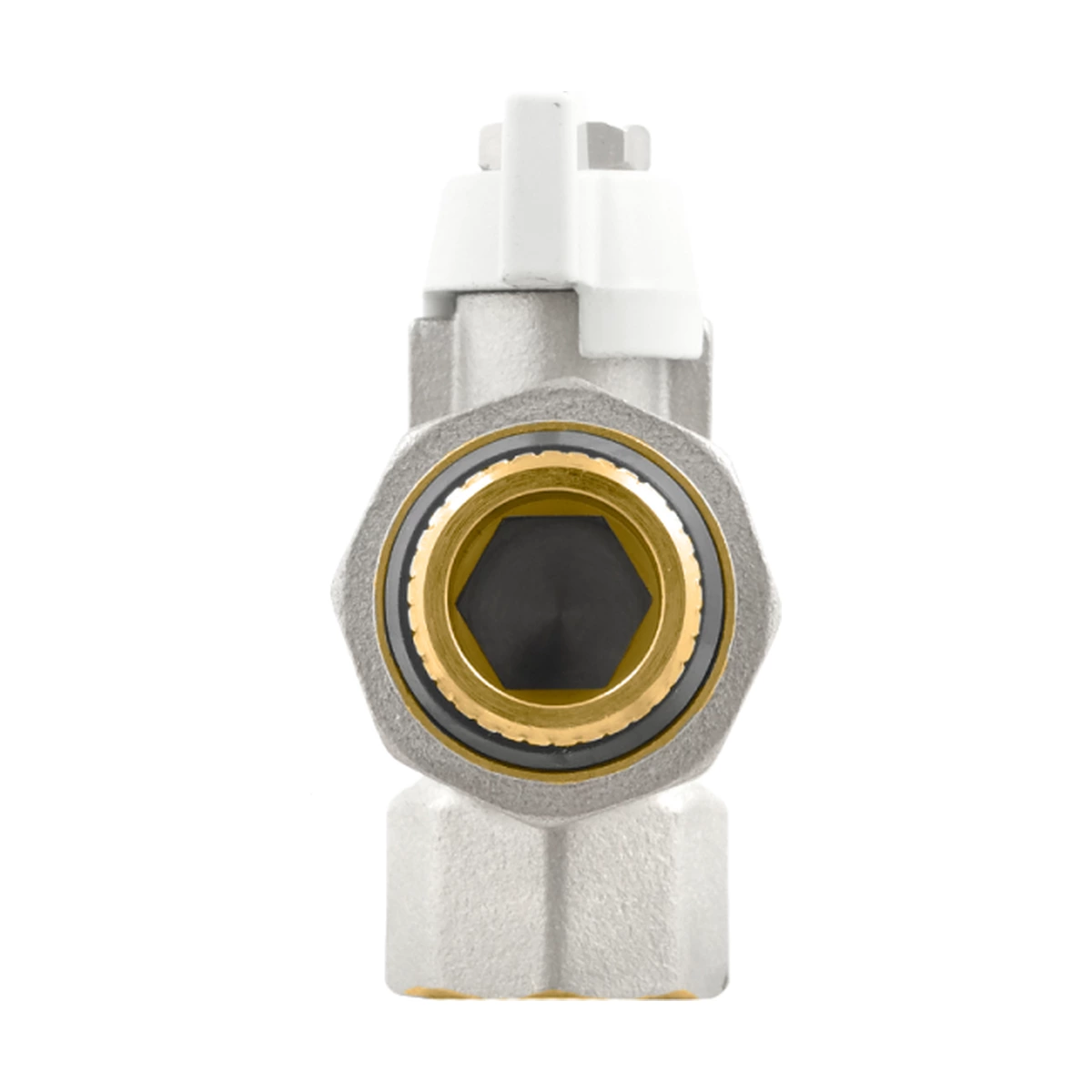 Кран кульовий з американкою кутовий 1" ВР-ЗР з антипротіканням Raftec WHITE WRBS-3 DN25 PN40 латунь нікельована