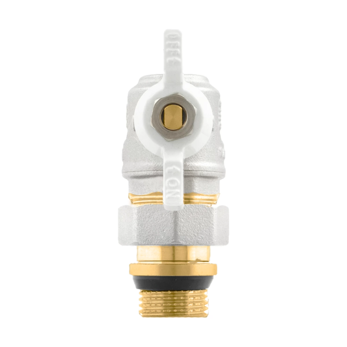 Кран кульовий з американкою кутовий 1" ВР-ЗР з антипротіканням Raftec WHITE WRBS-3 DN25 PN40 латунь нікельована
